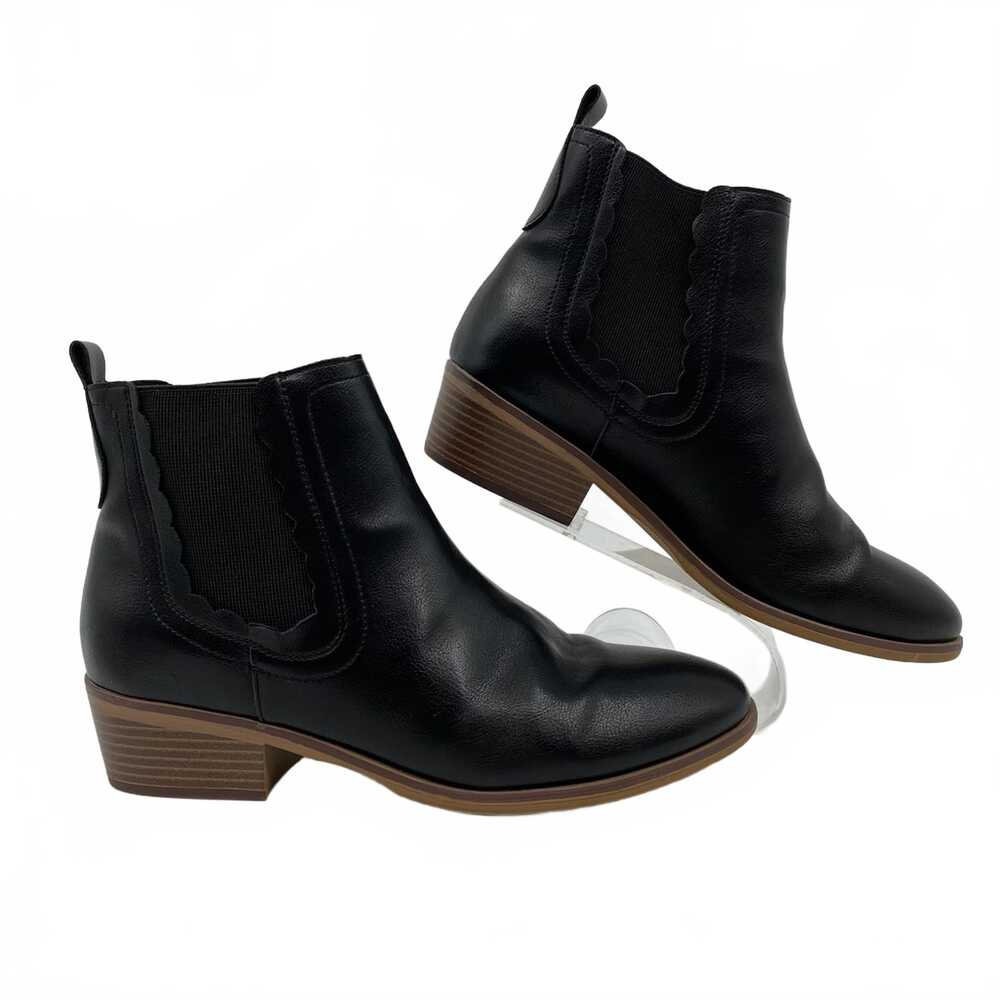 MIA Black Scallop Edge Ankle Booties | Faux Leather, Size 8.5